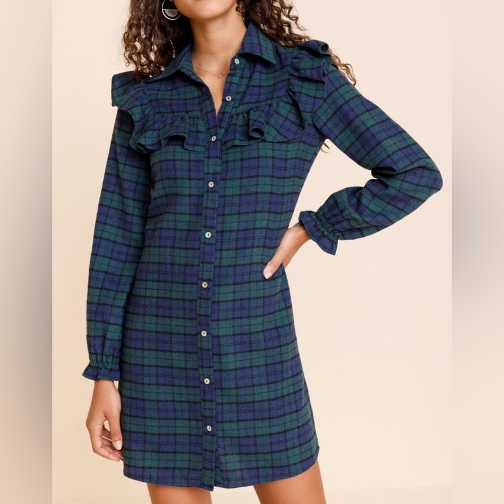NWT Francesca's Amanda Ruffled Plaid Mini Dress (size S)